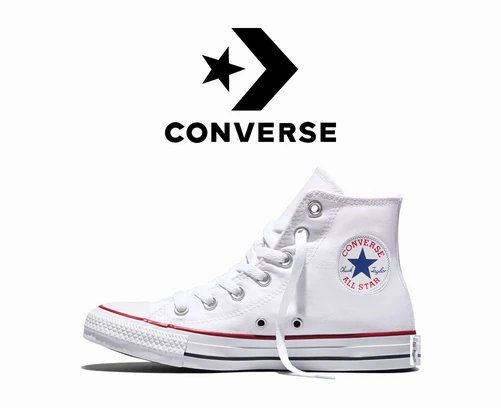 Converse logo above a white Chuck Taylor All Star high-top